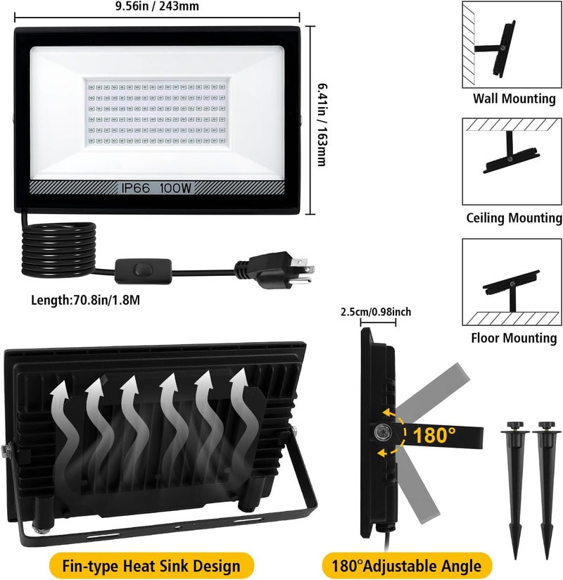 T-SUN 2 Pack 100W LED Black Lights, Blacklight Flood Light with Plug, Halloween Blacklight Outdoor, IP66 Waterproof Flood Light for Glow Party, Body Paint, Fluorescent Poster, Stage, Neon Glow - Image 5